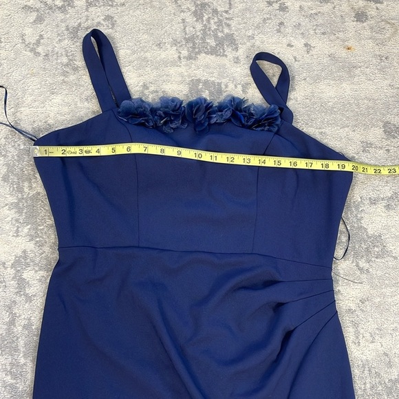 New Alex Evenings Flower Neckline Maxi Dress Square Neck Navy Blue Sz 14 - Picture 9 of 13